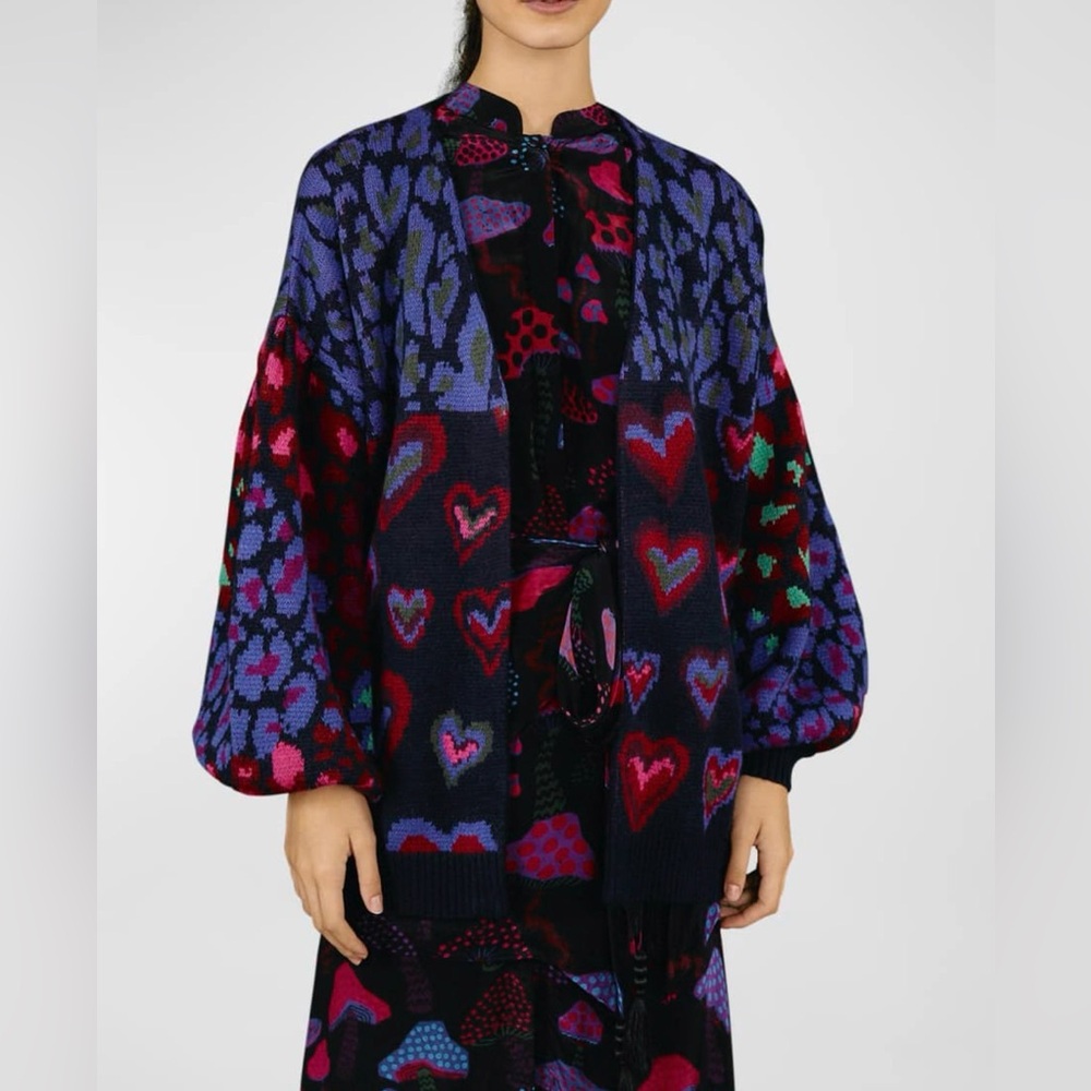 Farm Rio Ikat Dyed Hearts Open Front Cardigan - Picture 2 of 13